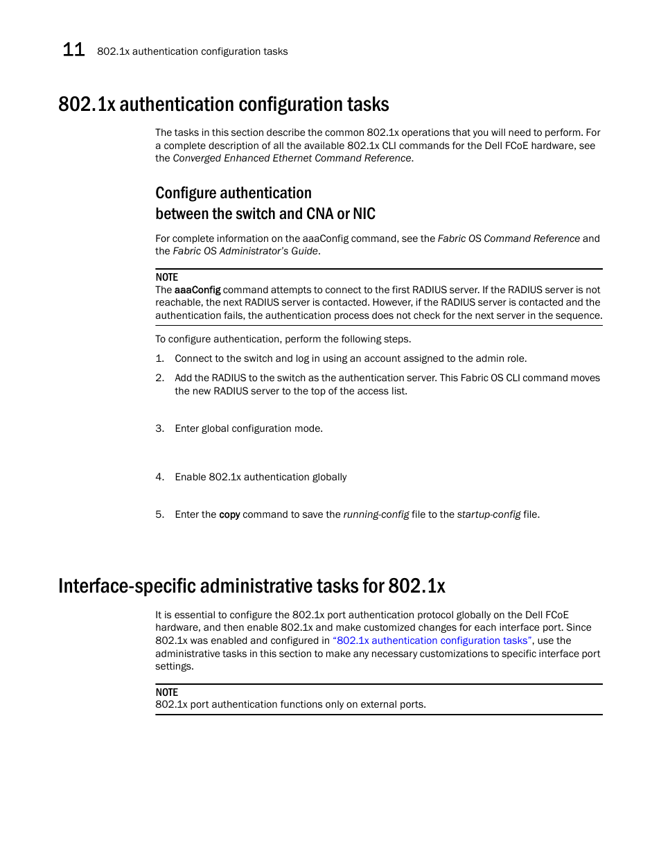 1x authentication configuration tasks, Interface-specific administrative tasks for 802.1x | Dell POWEREDGE M1000E User Manual | Page 130 / 168