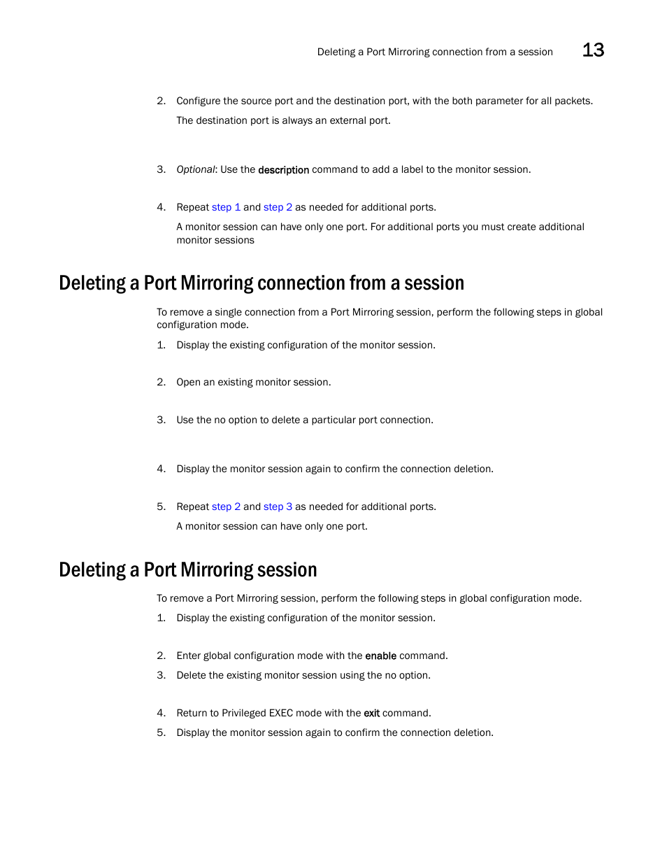 Deleting a port mirroring session | Dell POWEREDGE M1000E User Manual | Page 139 / 168