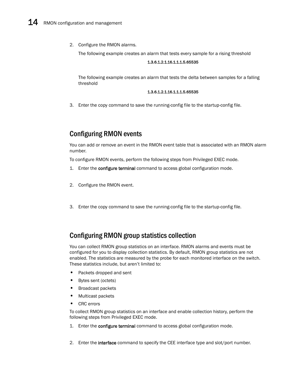 Configuring rmon events, Configuring rmon group statistics collection | Dell POWEREDGE M1000E User Manual | Page 142 / 168