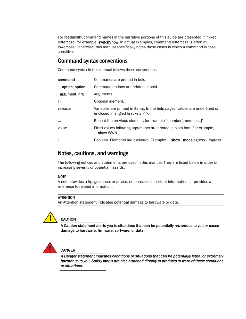 Command syntax conventions, Notes, cautions, and warnings | Dell POWEREDGE M1000E User Manual | Page 17 / 168