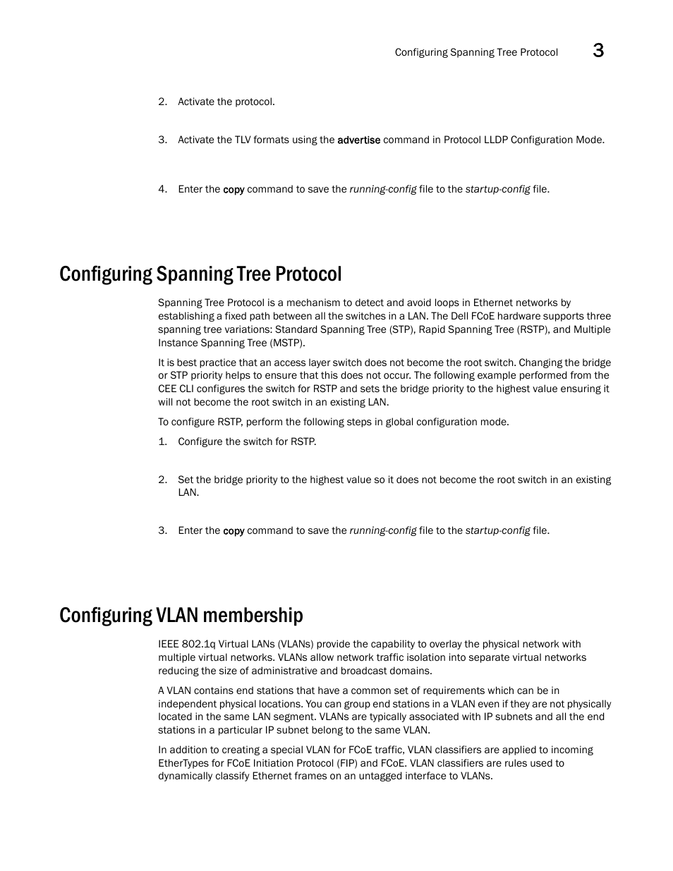 Configuring spanning tree protocol, Configuring vlan membership | Dell POWEREDGE M1000E User Manual | Page 43 / 168