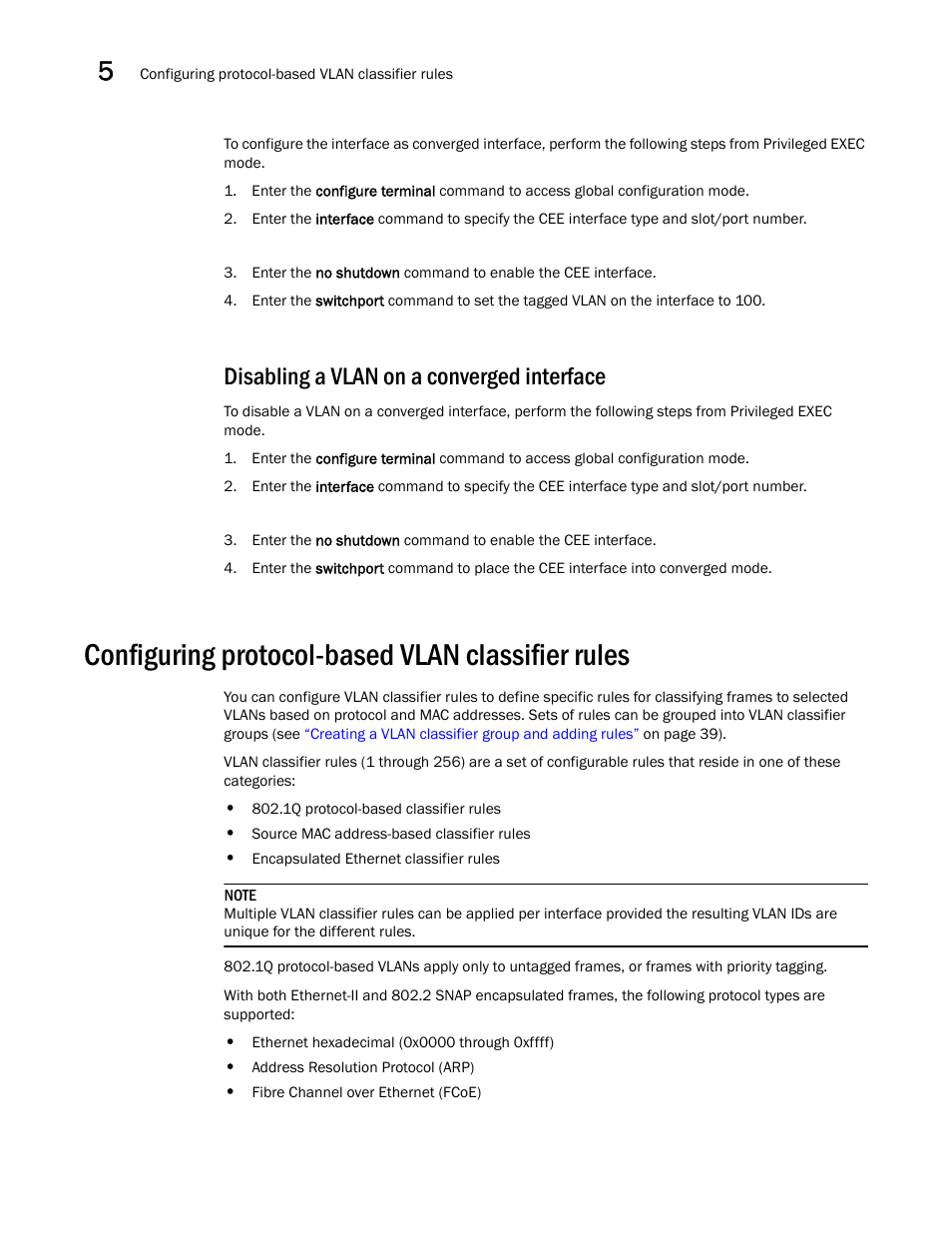 Disabling a vlan on a converged interface, Configuring protocol-based vlan classifier rules | Dell POWEREDGE M1000E User Manual | Page 56 / 168