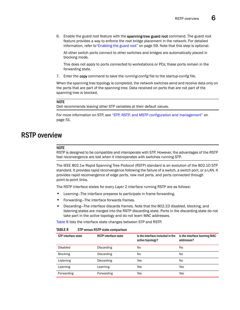 Rstp overview, Table 8 | Dell POWEREDGE M1000E User Manual | Page 63 / 168