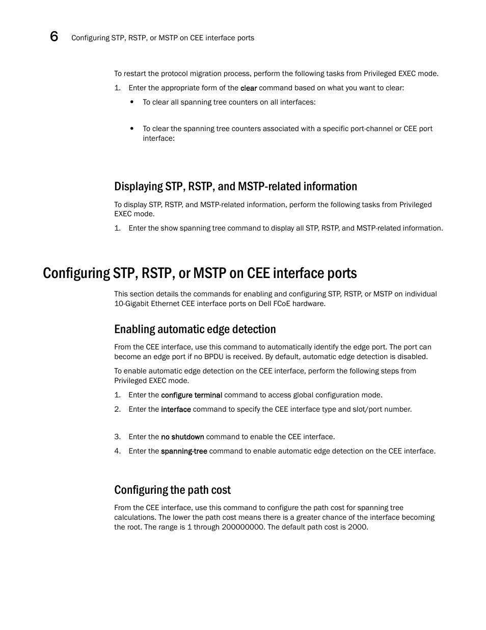 Displaying stp, rstp, and mstp-related information, Enabling automatic edge detection, Configuring the path cost | Dell POWEREDGE M1000E User Manual | Page 76 / 168