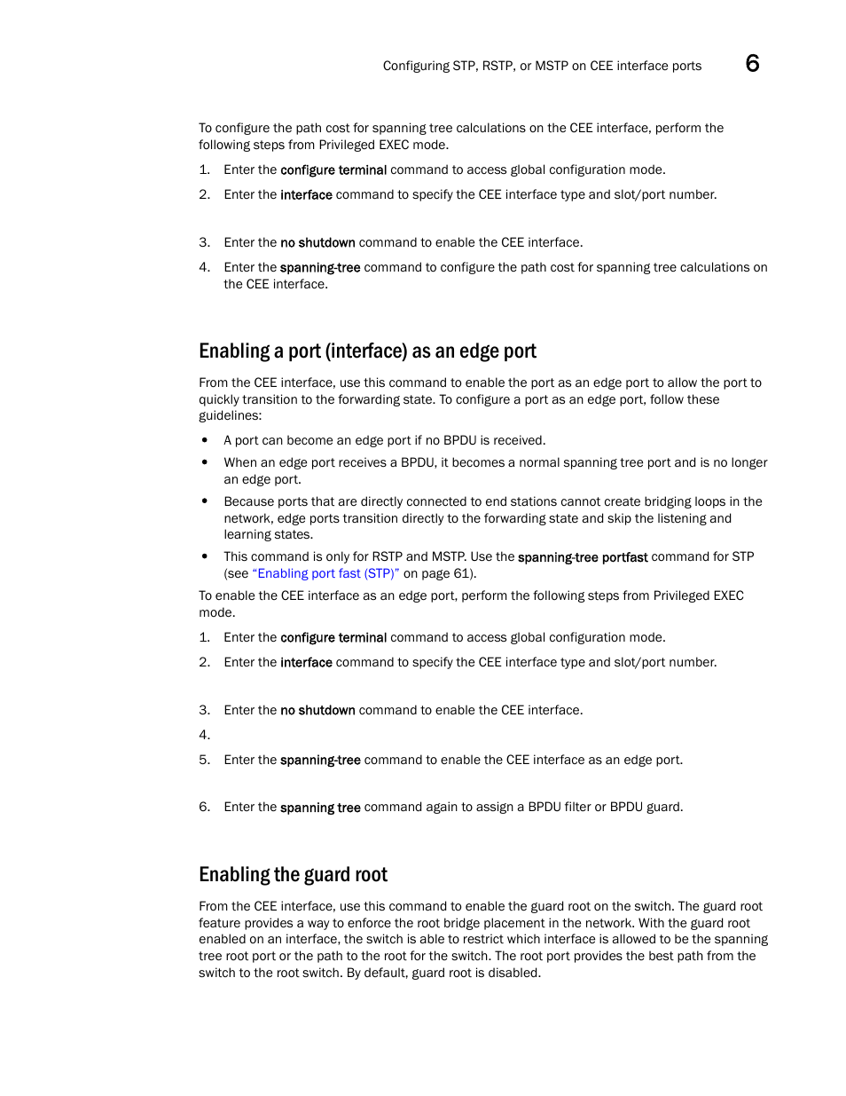 Enabling a port (interface) as an edge port, Enabling the guard root | Dell POWEREDGE M1000E User Manual | Page 77 / 168