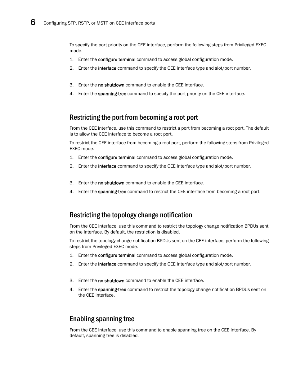 Restricting the port from becoming a root port, Restricting the topology change notification, Enabling spanning tree | Dell POWEREDGE M1000E User Manual | Page 80 / 168