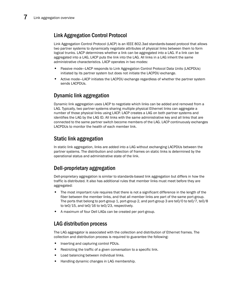 Link aggregation control protocol, Dynamic link aggregation, Static link aggregation | Dell-proprietary aggregation, Lag distribution process | Dell POWEREDGE M1000E User Manual | Page 86 / 168