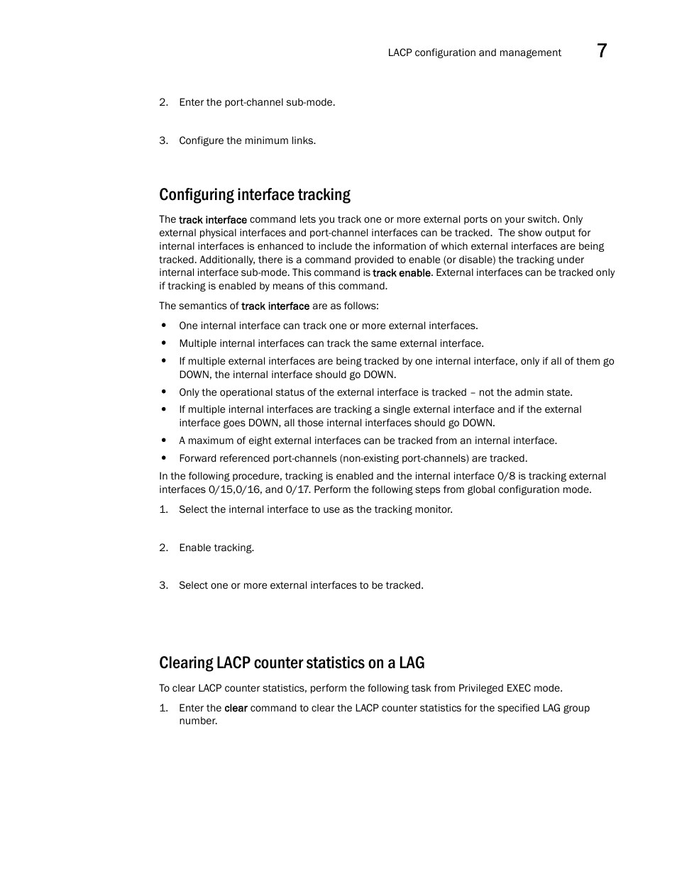 Configuring interface tracking, Clearing lacp counter statistics on a lag | Dell POWEREDGE M1000E User Manual | Page 89 / 168