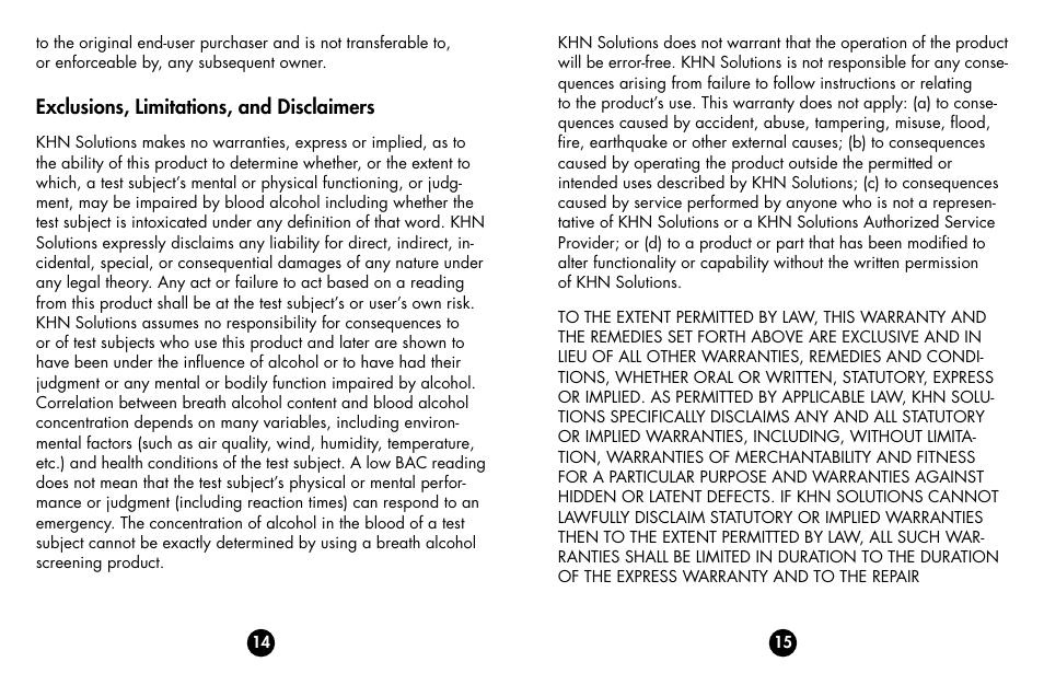 Exclusions, limitations, and disclaimers | BACtrack b70 User Manual | Page 9 / 11