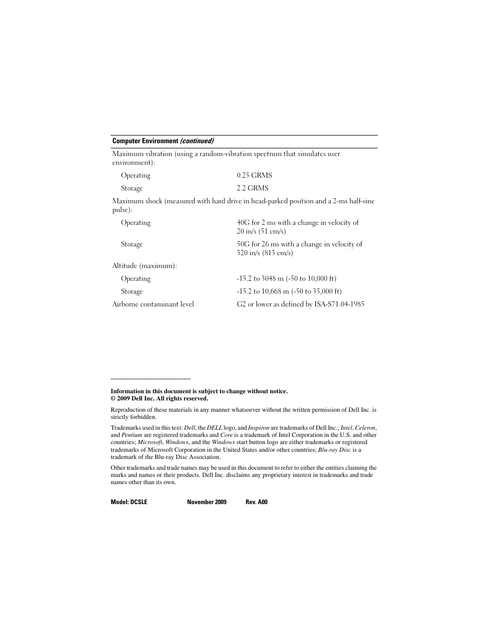 Dell Inpsiron 560s (Late 2009) User Manual | Page 5 / 5