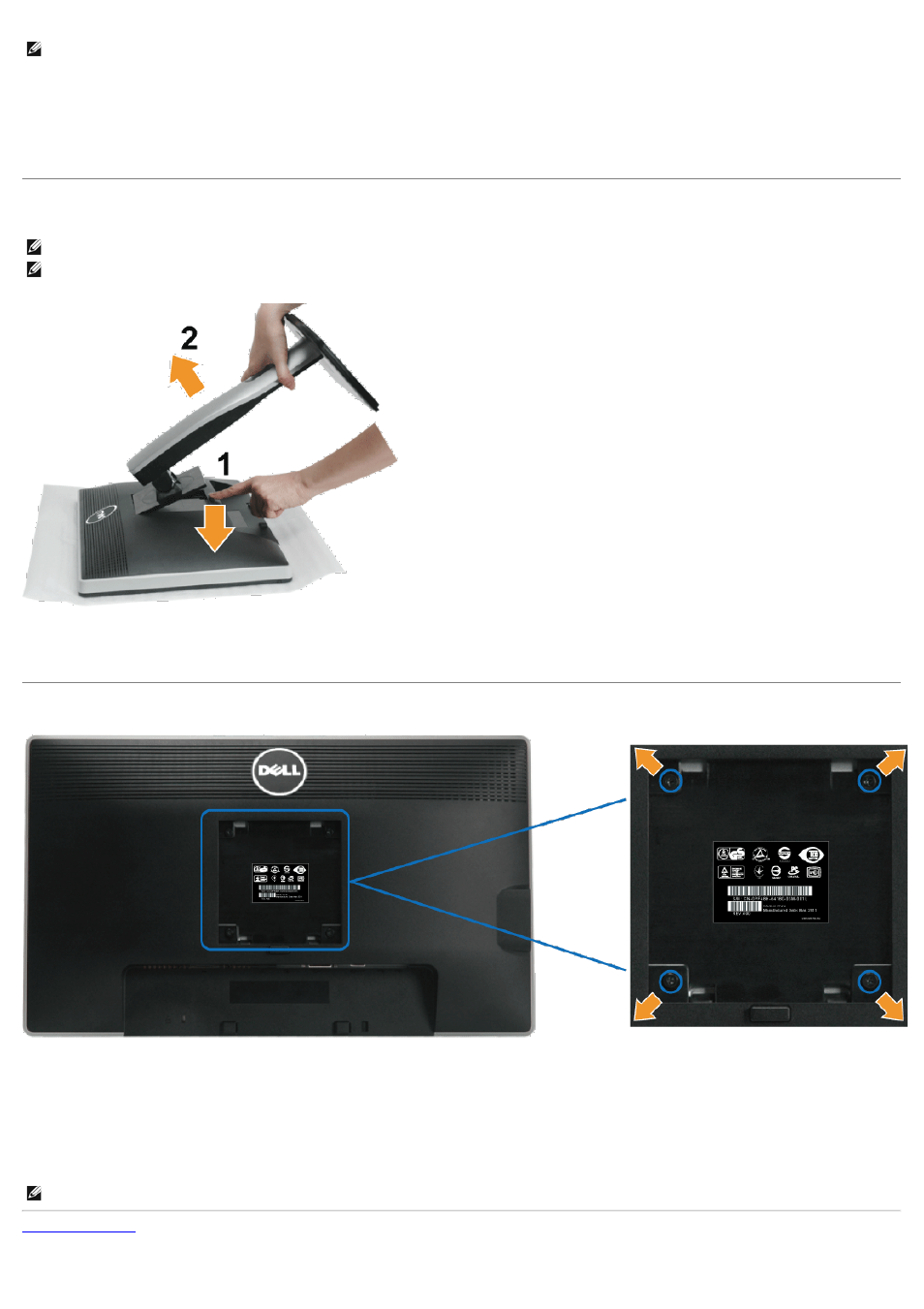 Removing the stand, Wall mounting (optional) | Dell U2212HM Monitor User Manual | Page 23 / 48