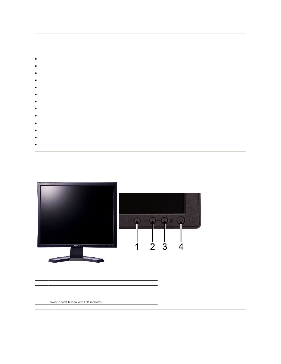 Product features, Identifying parts and controls, Identifying parts and features front view | Back view | Dell E190S Monitor User Manual | Page 3 / 29