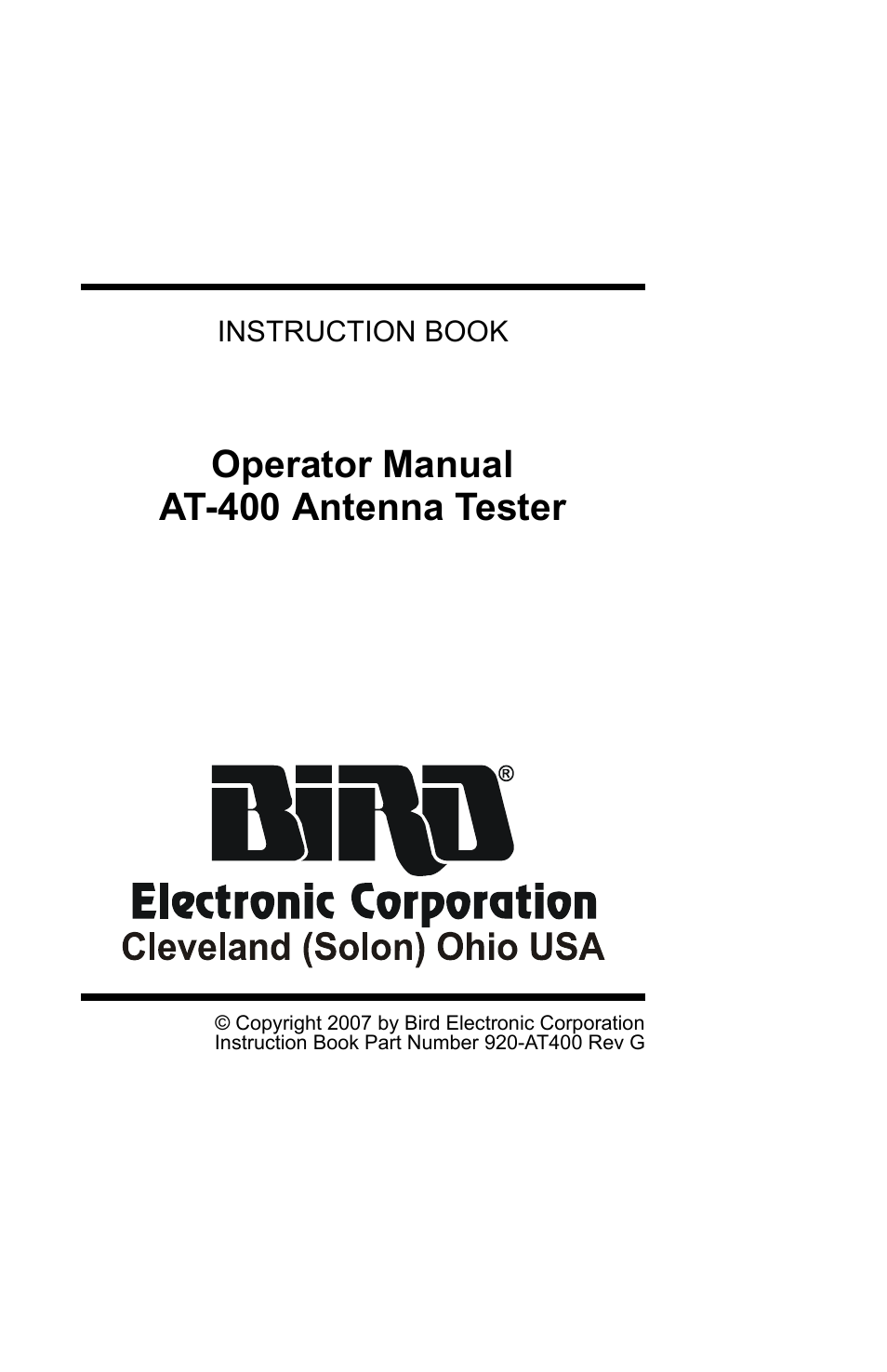 Bird Technologies AT-400 User Manual | 57 pages