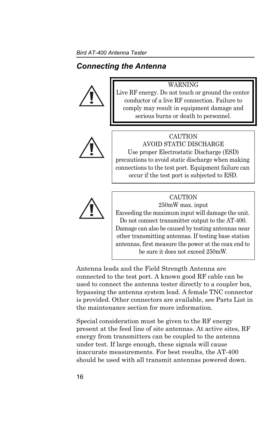 Connecting the antenna | Bird Technologies AT-400 User Manual | Page 28 / 57