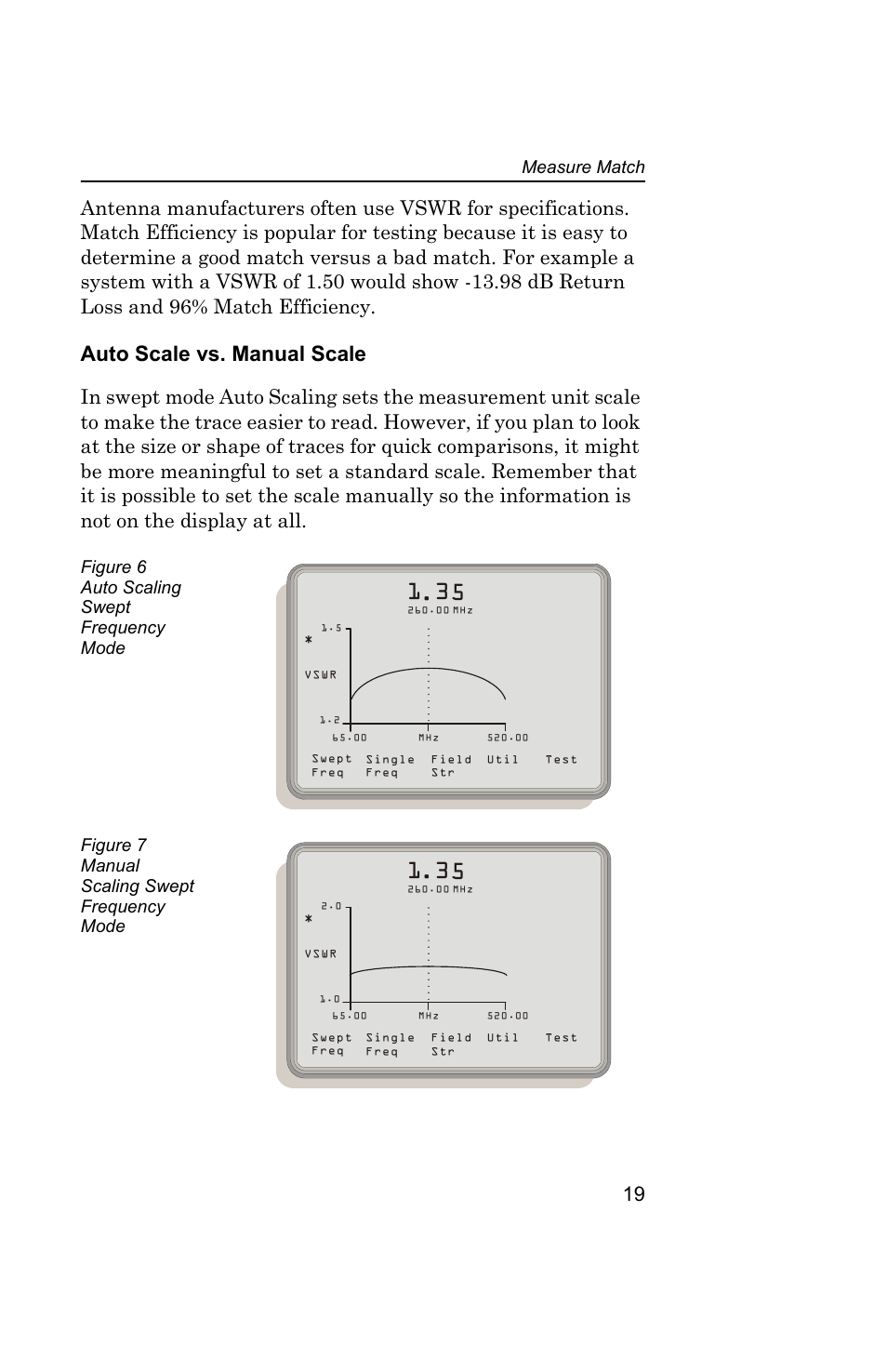 Figure 6 auto scaling swept frequency mode, Figure 7 manual scaling swept frequency mode, Auto scale vs. manual scale | Measure match | Bird Technologies AT-400 User Manual | Page 31 / 57