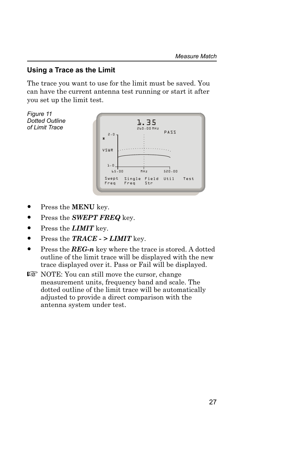 Figure 11 dotted outline of limit trace, Using a trace as the limit | Bird Technologies AT-400 User Manual | Page 39 / 57