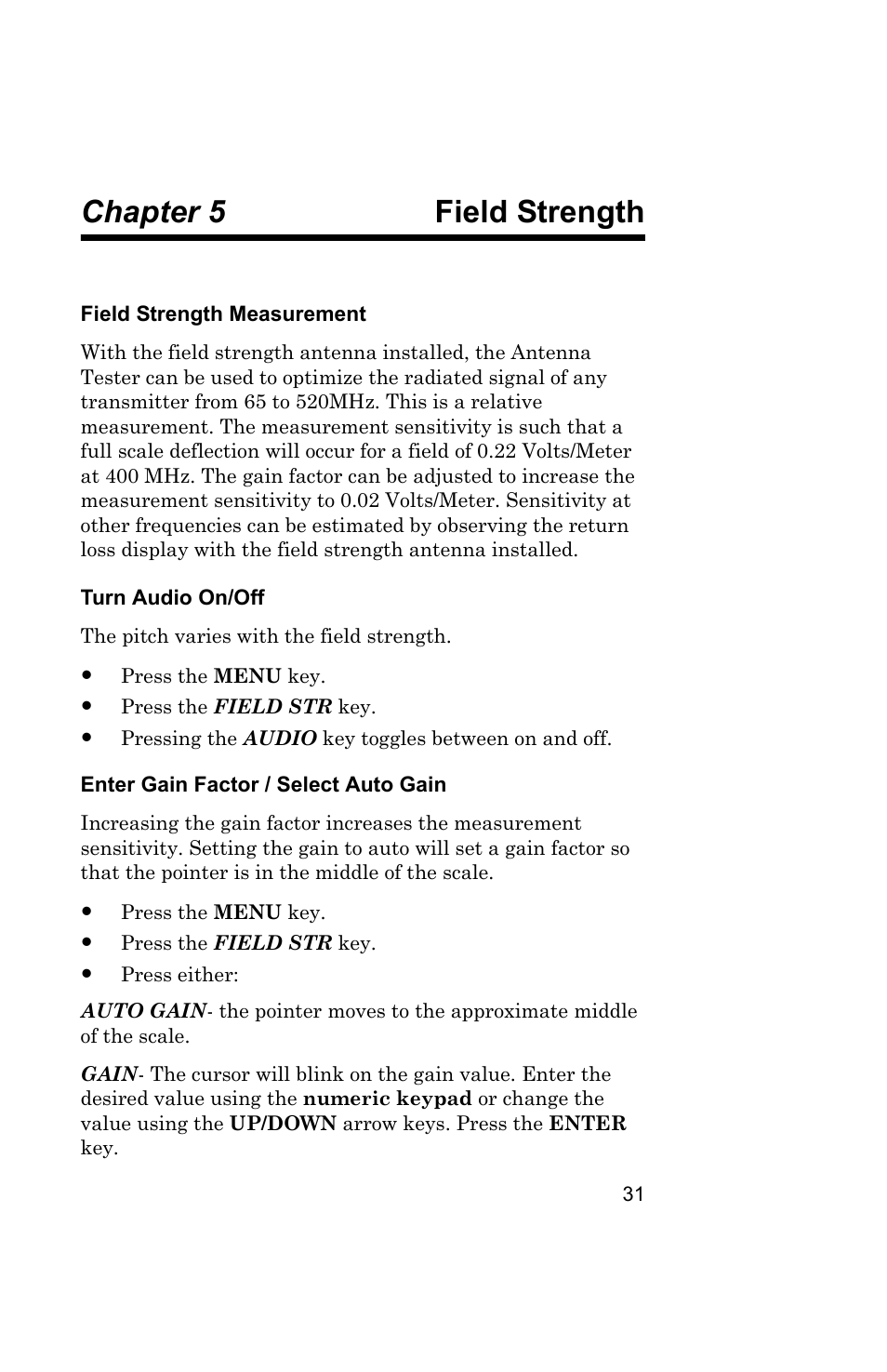 Chapter 5 field strength, Field strength | Bird Technologies AT-400 User Manual | Page 43 / 57