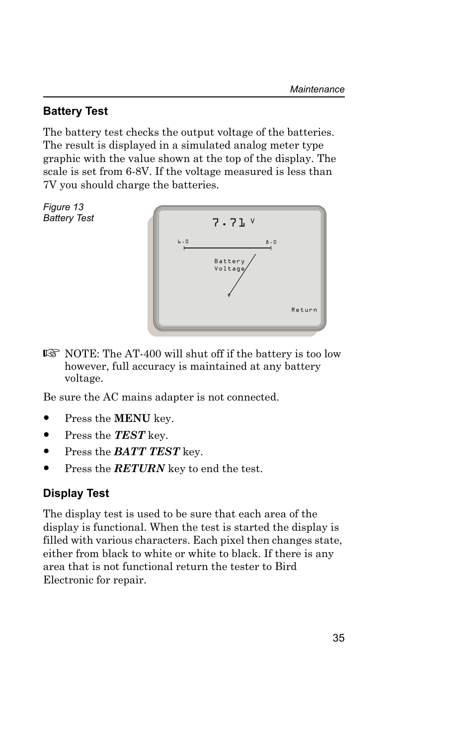 Figure 13 battery test | Bird Technologies AT-400 User Manual | Page 47 / 57