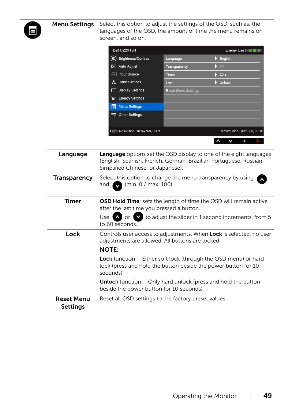 Dell UZ2215H Monitor User Manual | Page 49 / 69