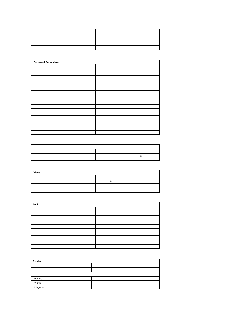 Ports and connectors, Communications, Video | Audio, Display | Dell Latitude XT2 (Early 2009) User Manual | Page 16 / 85