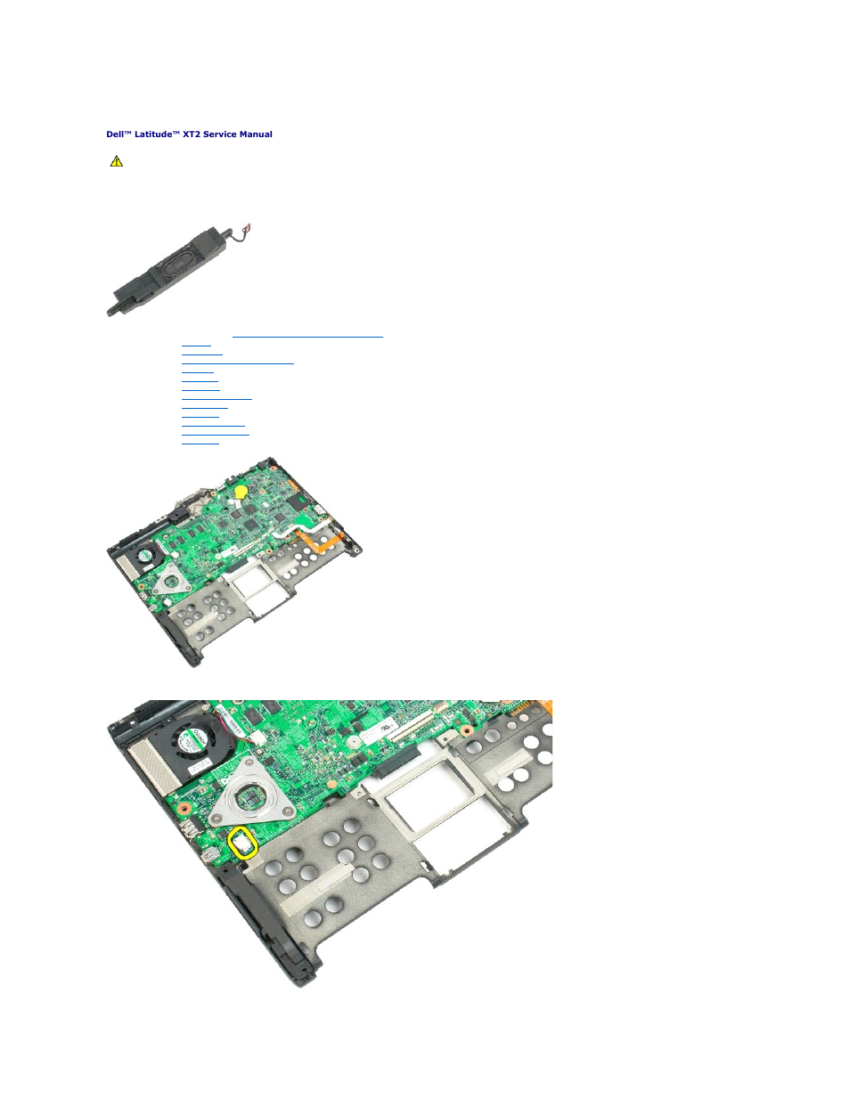 Speaker, Removing the speaker | Dell Latitude XT2 (Early 2009) User Manual | Page 71 / 85