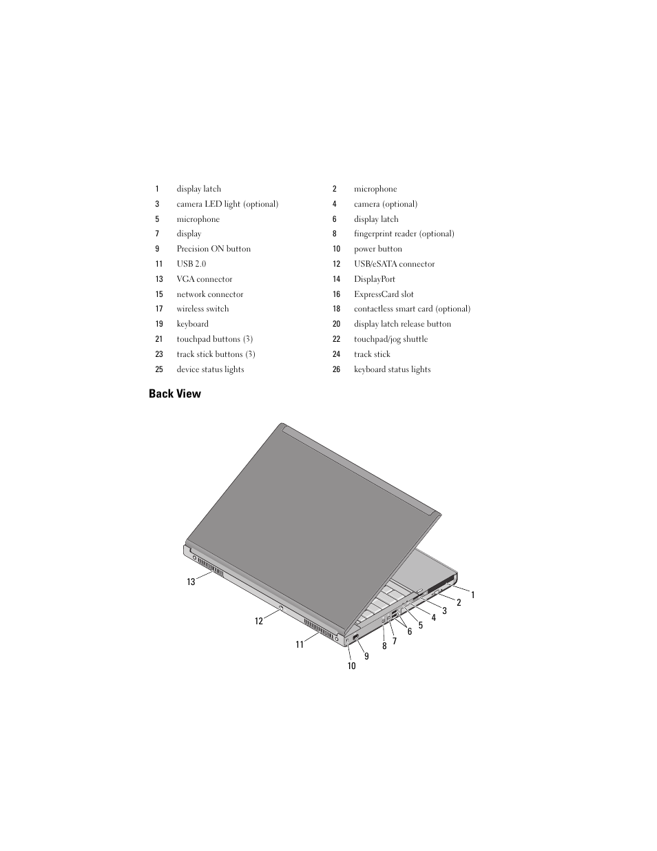 Back view | Dell Precision M6500 (Late 2009) User Manual | Page 2 / 8