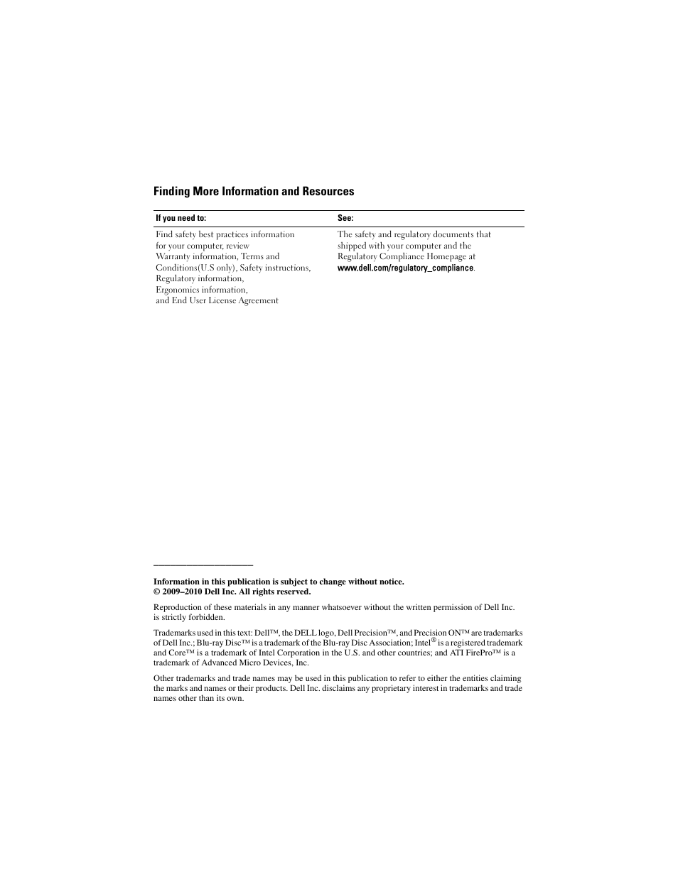 Finding more information and resources | Dell Precision M6500 (Late 2009) User Manual | Page 8 / 8