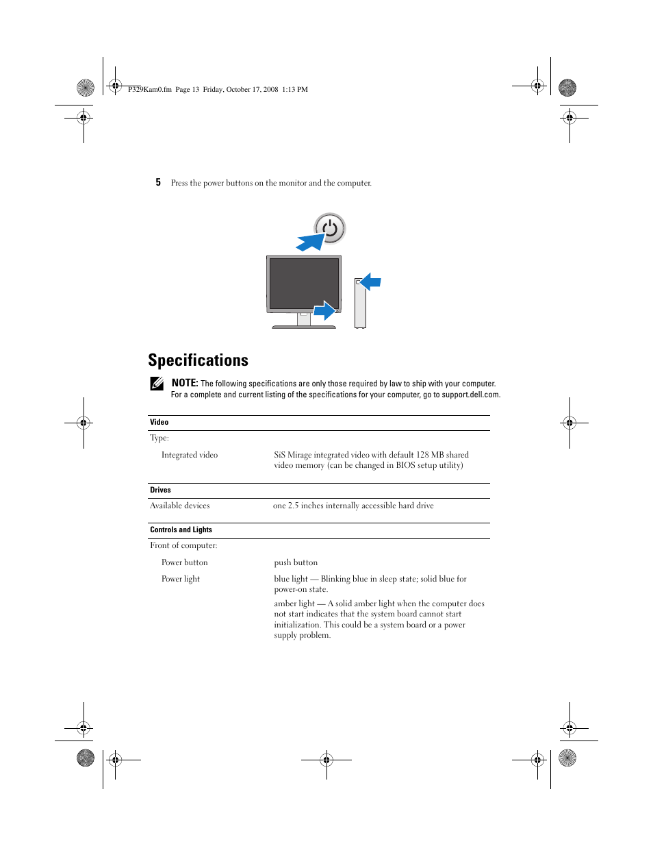 Specifications | Dell OptiPlex 160 (Late 2008) User Manual | Page 5 / 8