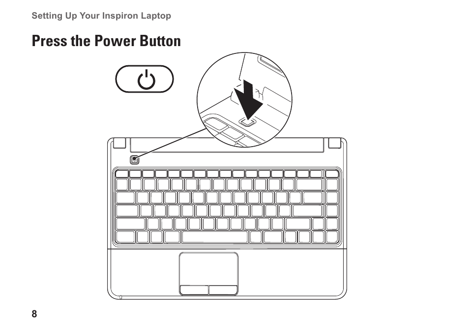 Press the power button | Dell Inspiron 13 (1370, Late 2009) User Manual | Page 10 / 78