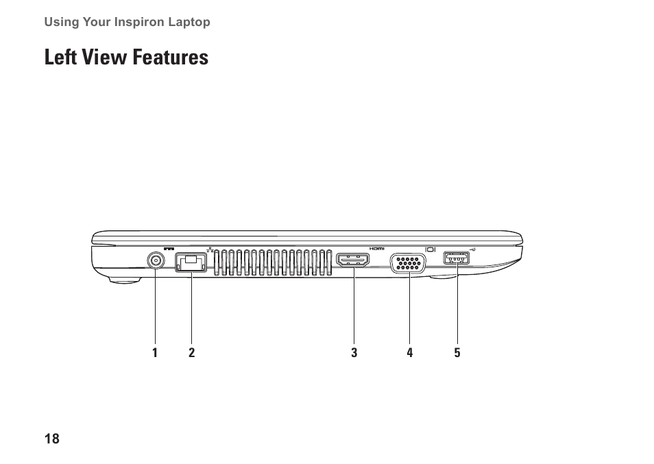 Left view features | Dell Inspiron 13 (1370, Late 2009) User Manual | Page 20 / 78