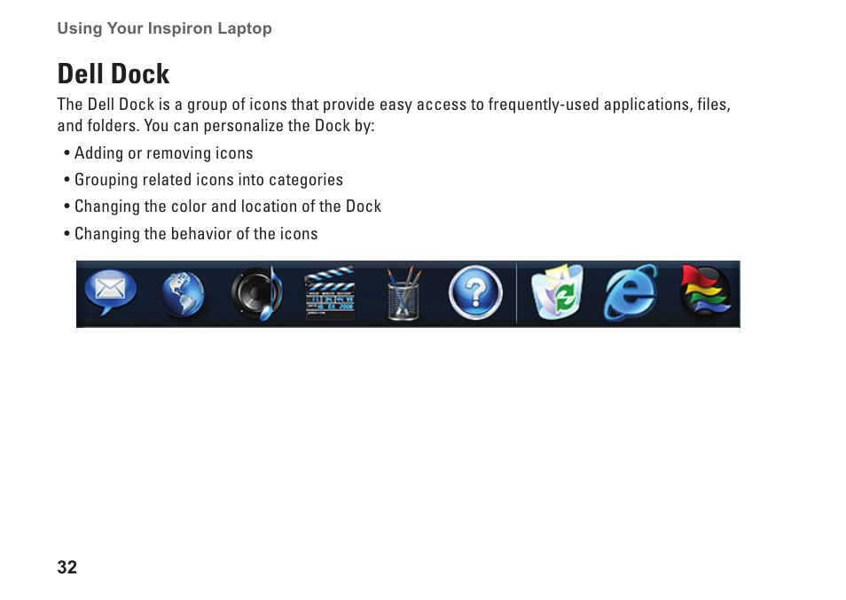Dell dock | Dell Inspiron 13 (1370, Late 2009) User Manual | Page 34 / 78
