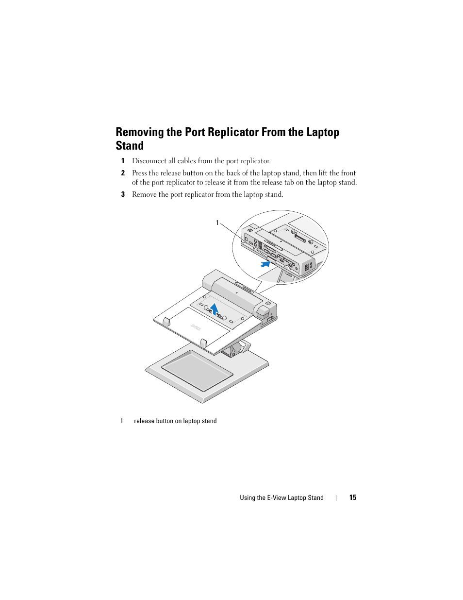 Removing the port replicator from the laptop stand | Dell E-View Laptop Stand User Manual | Page 15 / 20