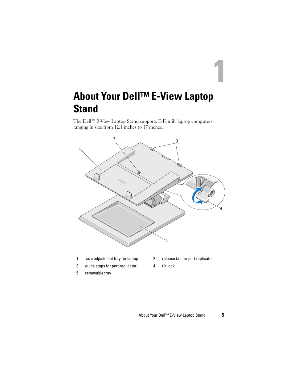 About your dell™ e-view laptop stand, About your dell, E-view laptop stand | Dell E-View Laptop Stand User Manual | Page 5 / 20
