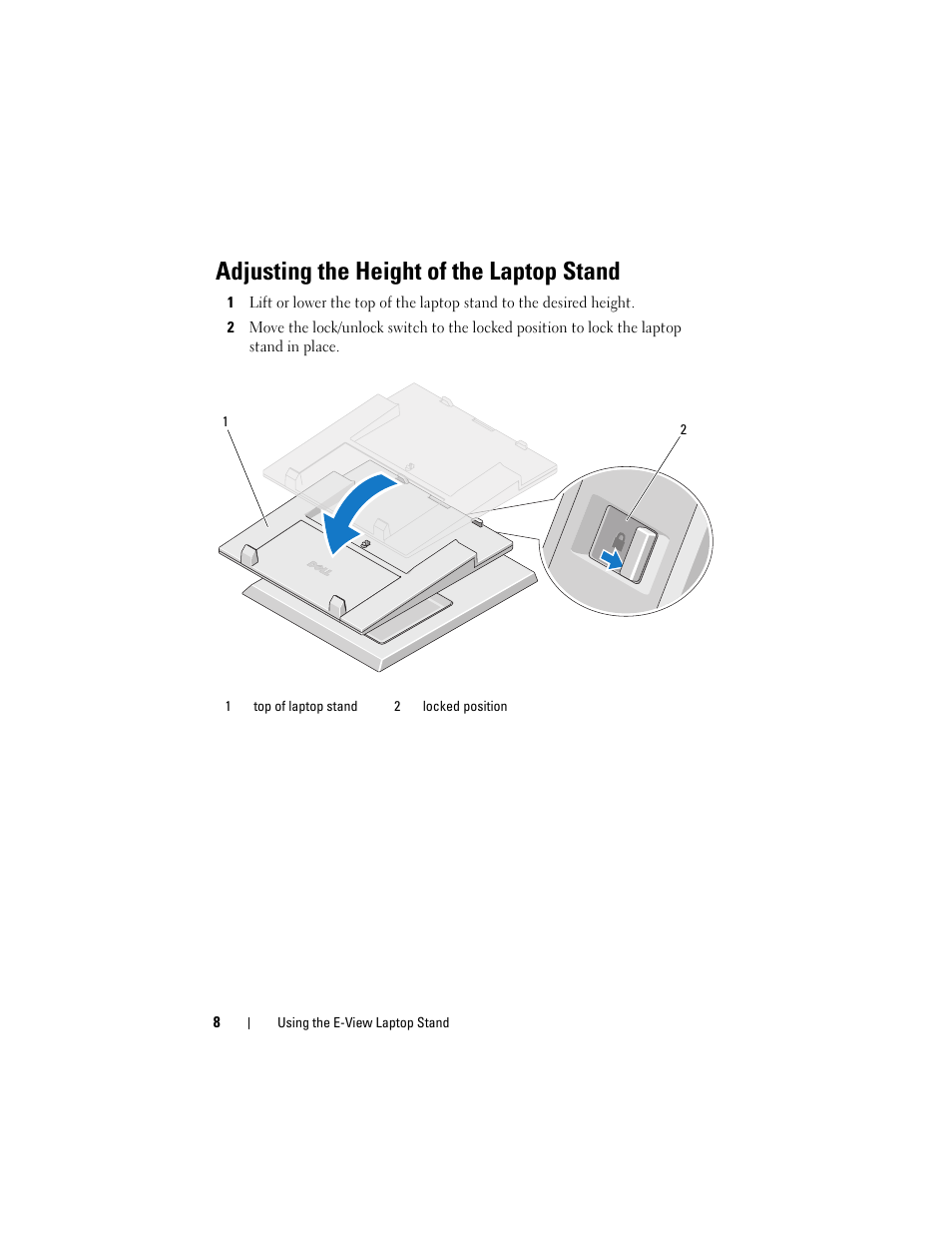 Adjusting the height of the laptop stand | Dell E-View Laptop Stand User Manual | Page 8 / 20
