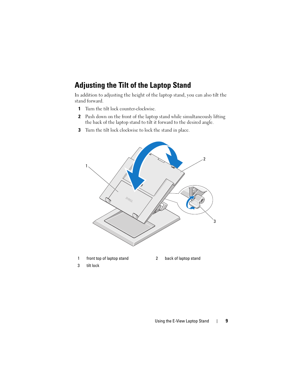 Adjusting the tilt of the laptop stand | Dell E-View Laptop Stand User Manual | Page 9 / 20