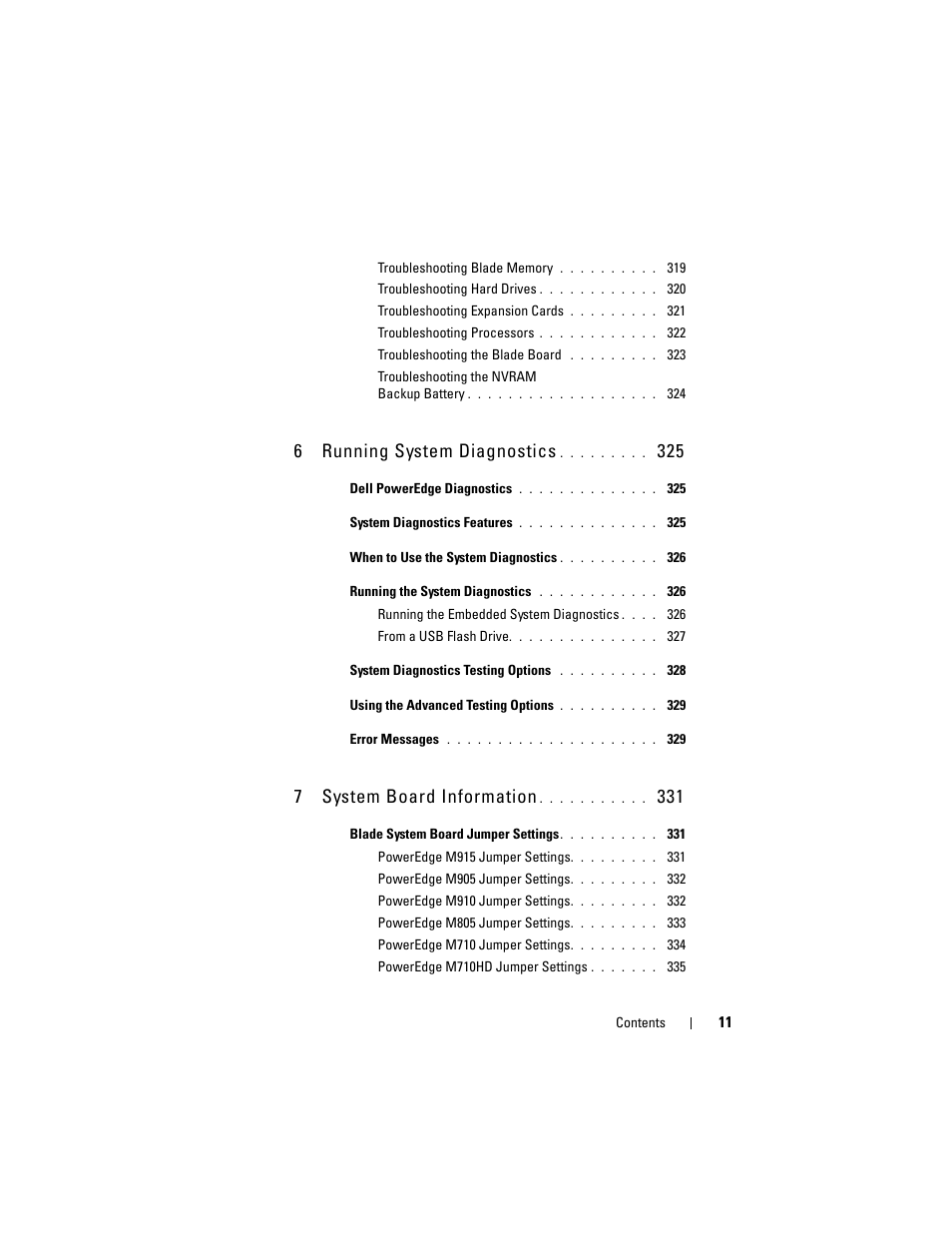 6 running system diagnostics, 7 system board information | Dell PowerEdge M610x User Manual | Page 11 / 368