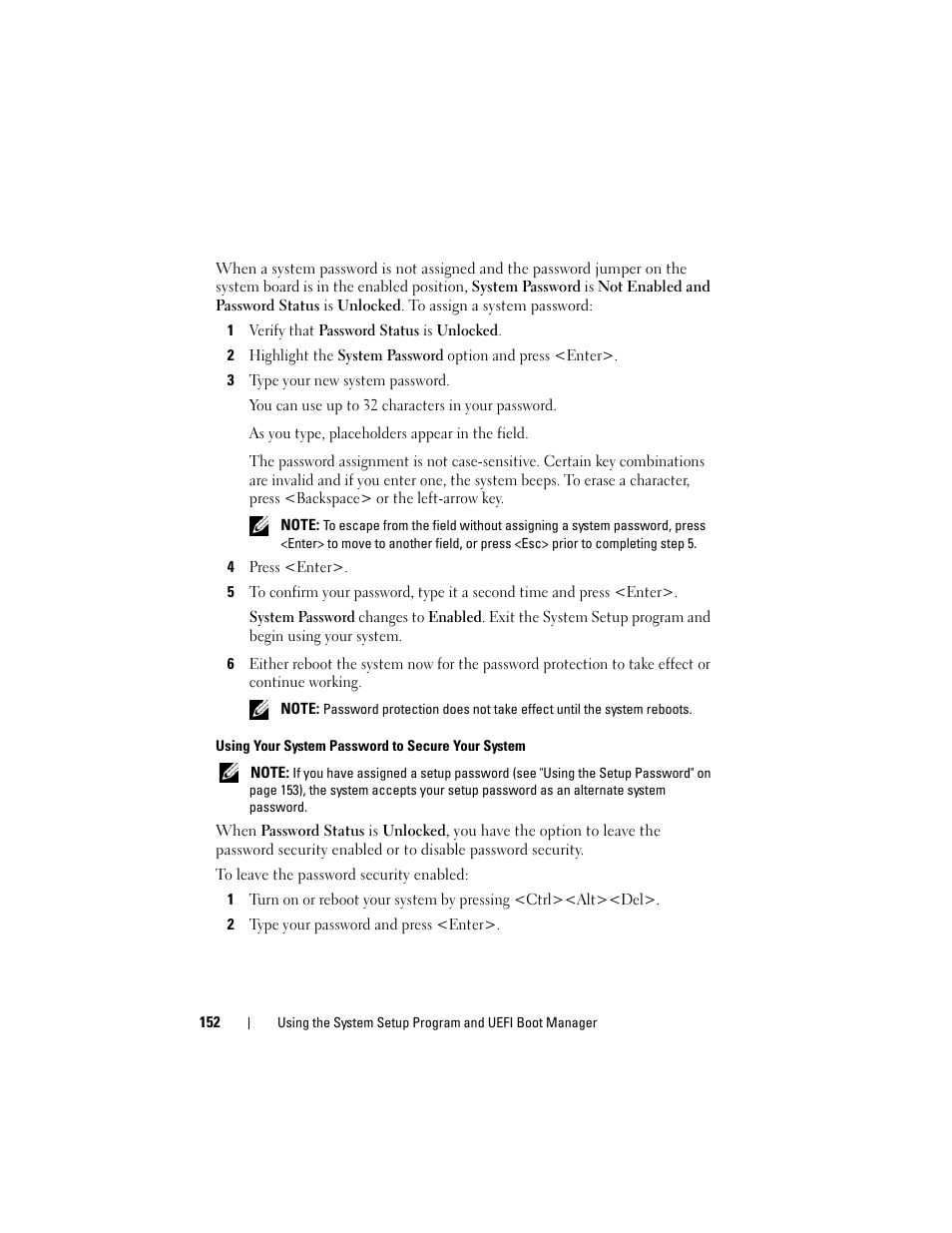 Using your system password to secure your system | Dell PowerEdge M610x User Manual | Page 152 / 368