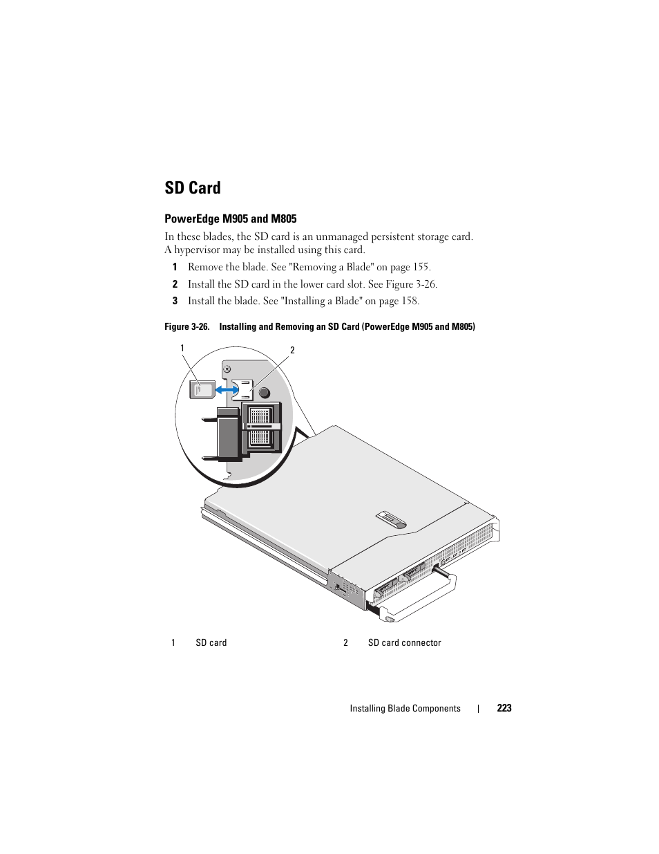 Sd card, Poweredge m905 and m805 | Dell PowerEdge M610x User Manual | Page 223 / 368