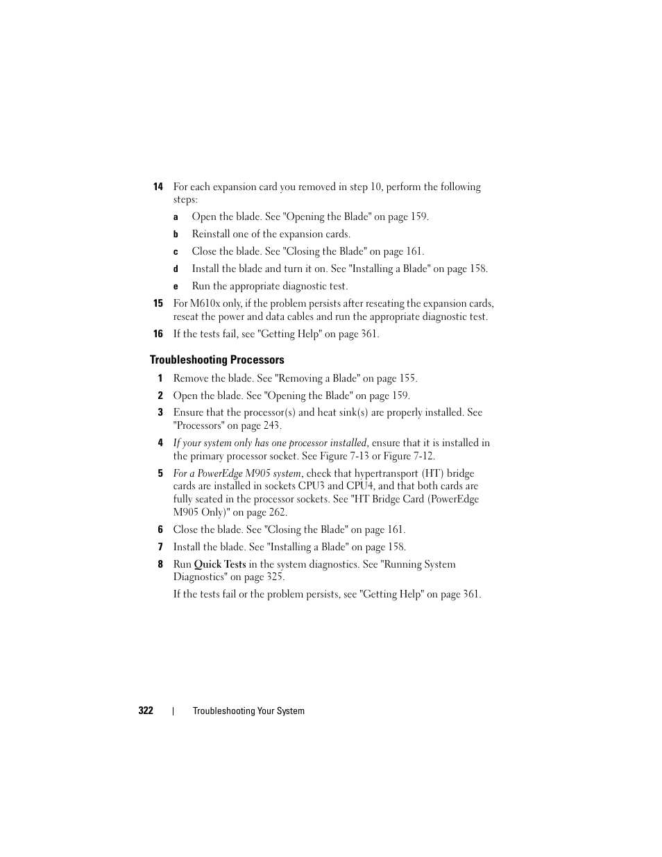 Troubleshooting processors, See "troubleshooting, Troubleshooting | Dell PowerEdge M610x User Manual | Page 322 / 368