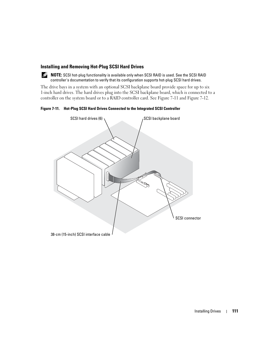 Installing and removing hot-plug scsi hard drives, Figure 7-11 and, Figure 7-11 | Dell PowerEdge 1800 User Manual | Page 111 / 160