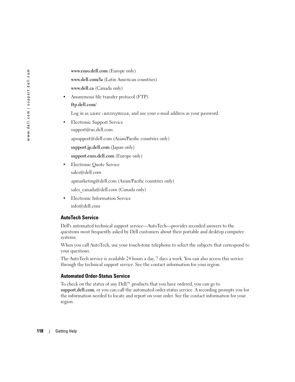 Autotech service, Automated order-status service | Dell PowerEdge 1800 User Manual | Page 118 / 160