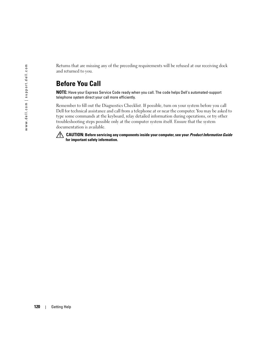 Before you call | Dell PowerEdge 1800 User Manual | Page 120 / 160