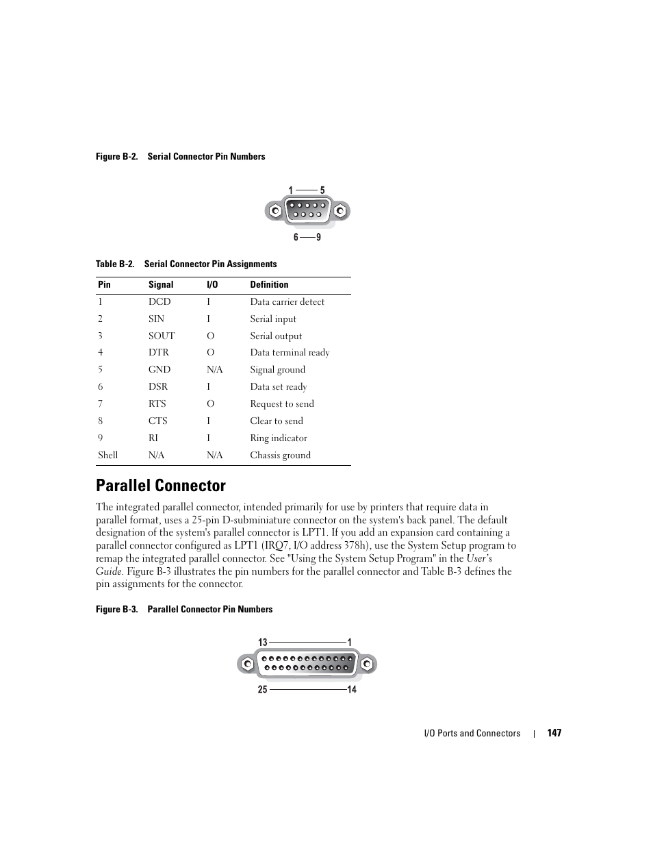 Parallel connector | Dell PowerEdge 1800 User Manual | Page 147 / 160