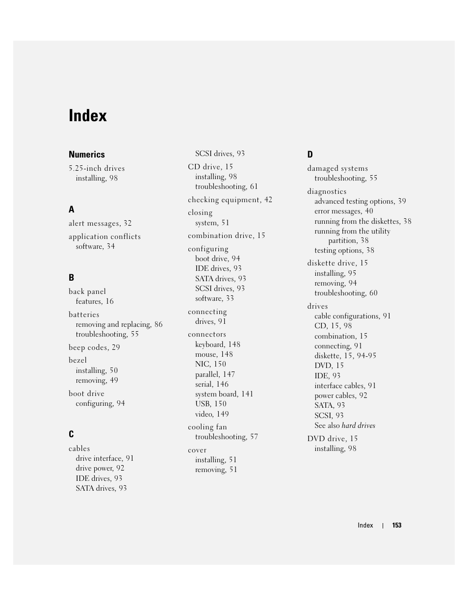 Index | Dell PowerEdge 1800 User Manual | Page 153 / 160