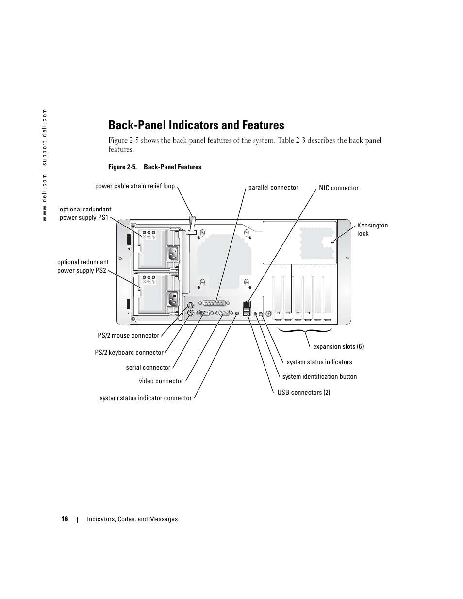 Back-panel indicators and features | Dell PowerEdge 1800 User Manual | Page 16 / 160