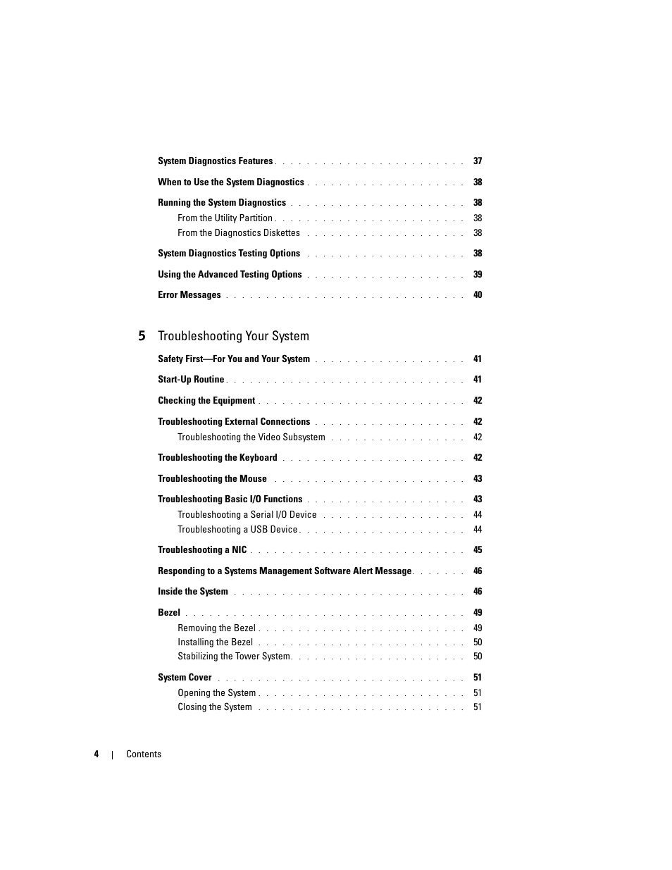 5 troubleshooting your system | Dell PowerEdge 1800 User Manual | Page 4 / 160