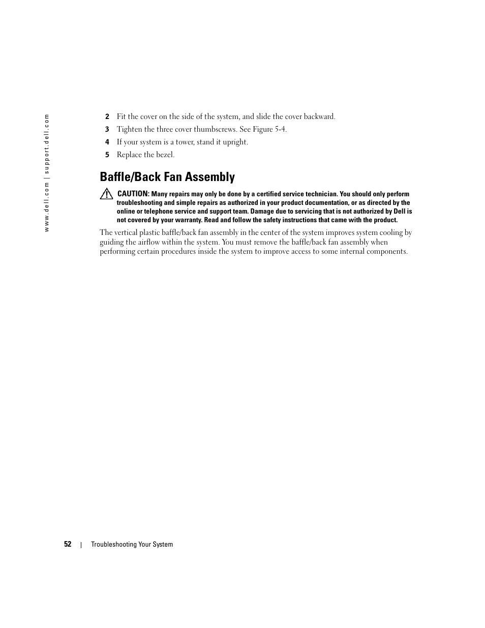 Baffle/back fan assembly | Dell PowerEdge 1800 User Manual | Page 52 / 160