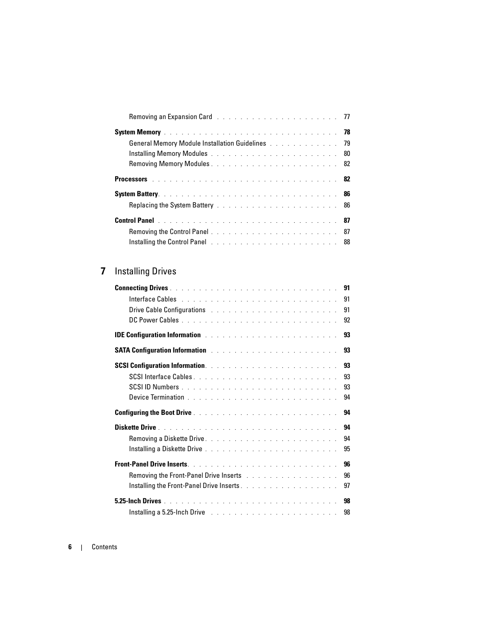 7 installing drives | Dell PowerEdge 1800 User Manual | Page 6 / 160