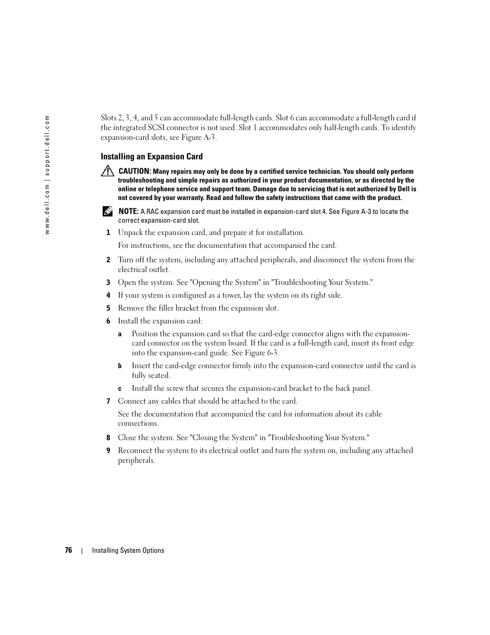 Installing an expansion card, Moved. see "installing an expansion card, Applicable. see "installing an expansion card | Dell PowerEdge 1800 User Manual | Page 76 / 160