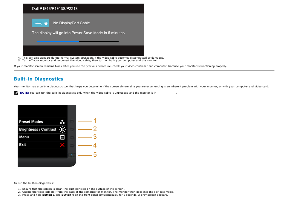 Built-in diagnostics | Dell P1913s Monitor User Manual | Page 52 / 59